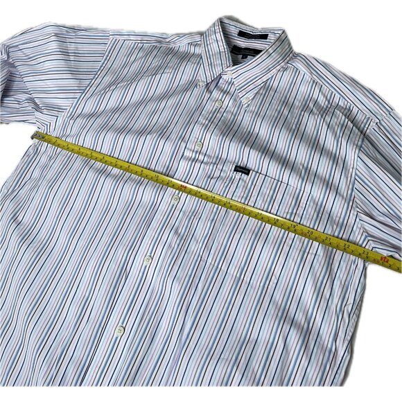 Faconnable Shirt Mens Button Down Shirt Short Sleeve Casual Blue Pink Striped L - Picture 4 of 7